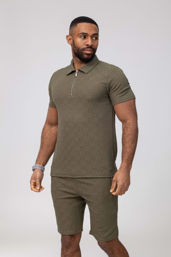 Basic green army cotton relaxed shortset