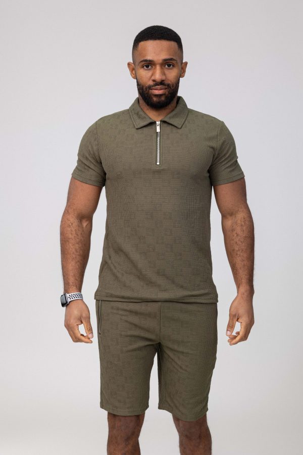 Basic green army cotton relaxed shortset - Image 4