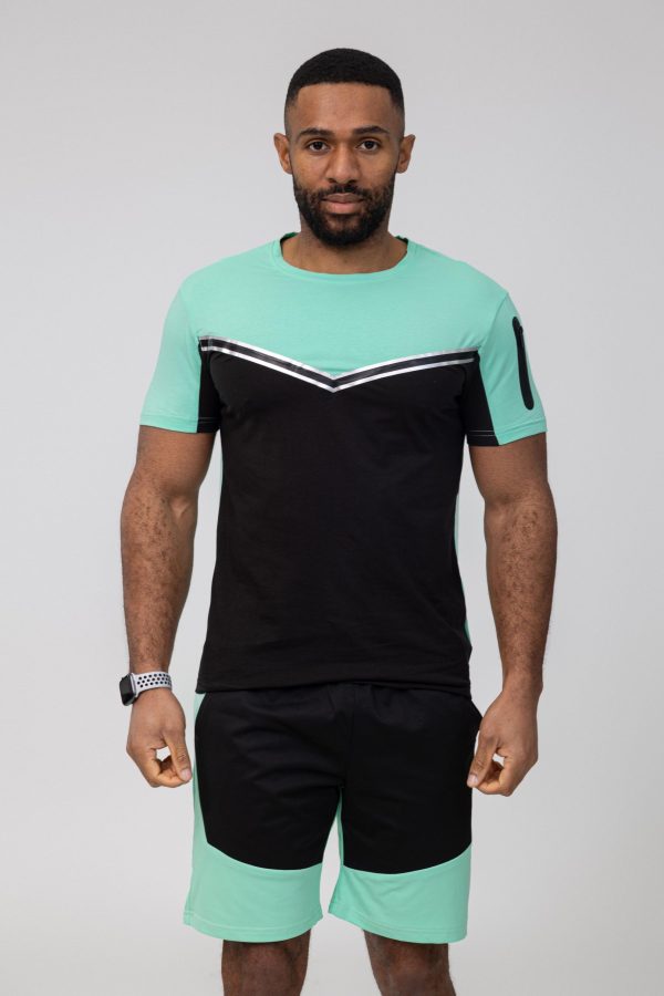 Basic green and black cotton relaxed shortset
