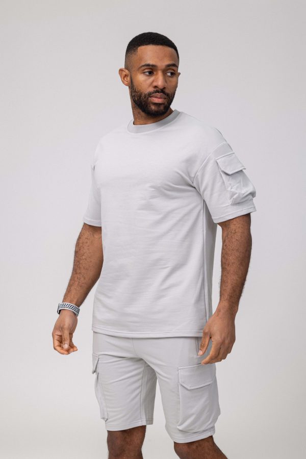 Basic light gray cotton relaxed shortset - Image 2