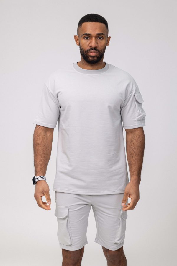 Basic light gray cotton relaxed shortset - Image 5