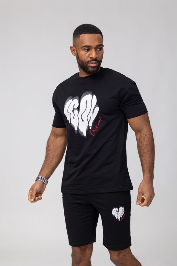 Basic black love icon cotton relaxed shortset
